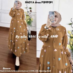 GAUN GAMIS DRESS MIIDI CERINGKEL MOTIF KANCING TALI LENGAN PANJANG MEWAH BERKULITAS BAHAN IMPORT