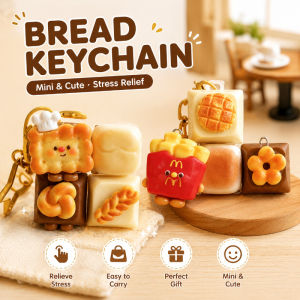 Cartoon Bread Light Keycap Fidget Keychain for Bag Aesthetic Hamburger French Fries Pendant