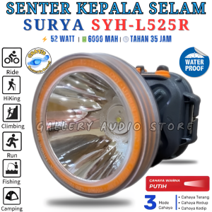 Senter Kepala Selam 52 Watt Surya SYH-L525R Cahaya Putih | Senter Kepala Diving/Senter Kepala Selam LED 52 Watt Surya SYH-L525R Headlamp Anti Air Bisa Di Cas Tahan Hingga 35 JAM [Gratis Kacamata Selam] Senter Diving-Senter Selam-Menyelam | Gallery Audio