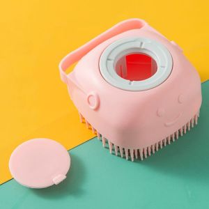 Wise Goods Scrubbing artifact Cleaning Comb Silicone Bath Brush Multifunctional Massage Brush Geometric Shampoo Brush Skin-friendly Bathroom Supplies Silicone Massage Bath Brush with Soap Dispenser