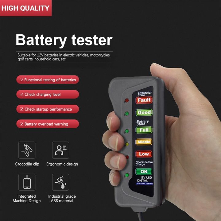 Ancel BM310 12V Battery Load Tester – Check Car & Motorcycle Alternator – 6 LED Display