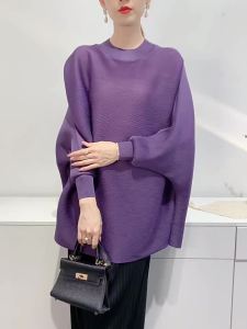 Miyake Loose Plus Size Pleated Women's Batwing Sleeve T-shirt & Toothpick Top