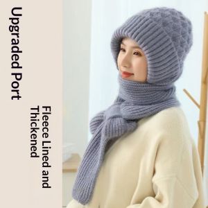 PaulWeekend หมวกถักฤดูหนาวและชุดผ้าพันคอของ มีซับในขนแกะป้องกันคออุ่นดีไซน์แบบชิ้นเดียวทันสมัยสำหรับผู้หญิง