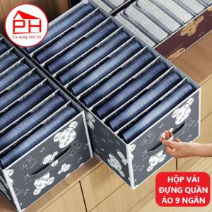 Hộp vải chia 9 ngăn đựng quần áo túi vải chứa đồ quần jean áo thun thùng đựng đồ lót tất vớ gấp gọn - Gia dụng Phước Hòa