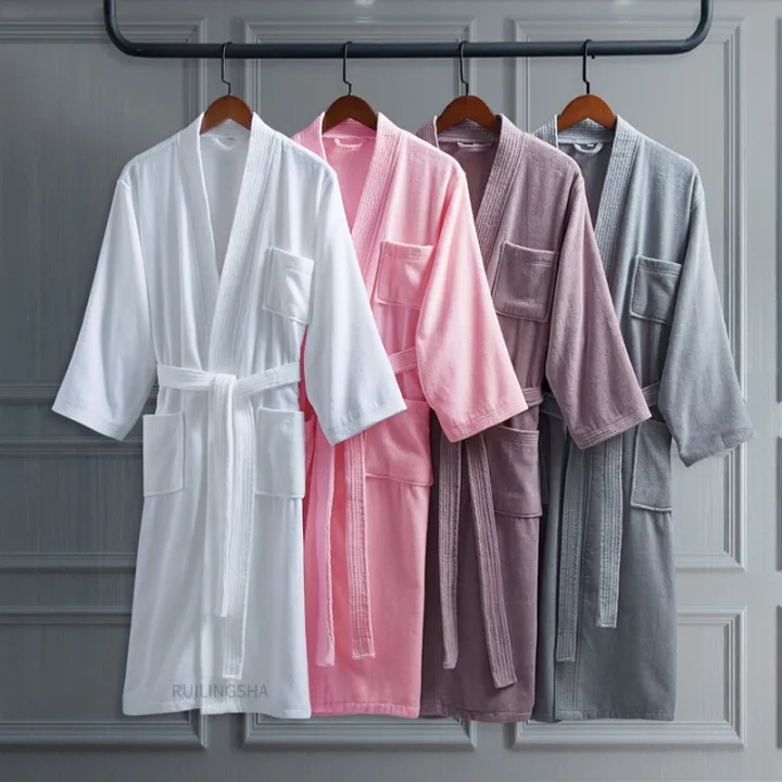 Toilet Robe 100 Cotton Long Thick Absorbent Terry Bath Robe Kimono Men LightWeight ...