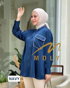 Micy Stripes Shirt by Mdly Baju Atasan Wanita Kemeja Lengan Panjang Polos Elegan
