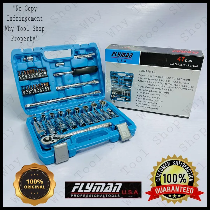 Flyman Rachet Set FLYMAN SOCKET WRENCH SET 47 PCS 3/8 DRIVER | Lazada PH