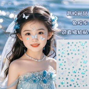 【ZEVER】สติกเกอร์ติดเพชรรูปหัวใจสีน้ำเงินดาวติดเพชรโบว์ตกแต่งโทรศัพท์มือถือ DIY สติ๊กเกอร์แต่งหน้าสำหรับคอนเสิร์ต