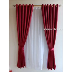 COD gorden jendela 1 pasang kiri kanan 2 lembar Motif Bolak Balik Merah Terbaru Sangat Tebal Mempun