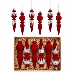 HOTOTO Glitter Christmas Ball Ornament Flocked Ice Cone Xmas Tree Hanging Pendant Creative 16cm Xmas Baubles  Year Gift