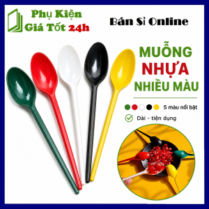 Set 100 Thìa Nhựa Cán Dài 15cm 20cm Nhiều Màu Tiện Dụng - Muỗng Nhựa Ăn Chè Sữa Chua Trái Cây Dùng Một Lần - Thìa Nhựa Dùng 1 Lần