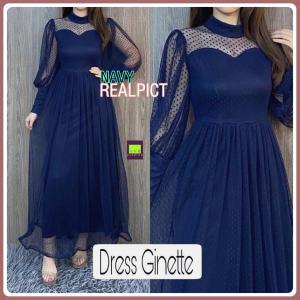 Dress Maxi Tile Dot Lapis Furing Ginette Realpict Size M-XXL