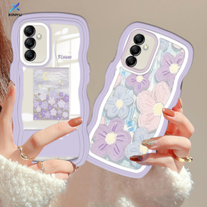 (Lokal Ready) Xinyu Casing hp Samsung A14 A04S A13 A04E A03 A03S A50 A50S A30S A23 A22 A21S A12 A02S A11 A51 A10 A30 A52 A52S M12 A71 A53 A32 M23 5G A33 A73 Fashion Floral Oil Painting Bunga Ungu Bingkai Bergelombang Soft Case