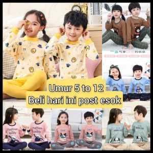 Kids Sleepwear Cotton Baju Tidur Budak Suit Cartoon Pyjamas Boy Girl Pajamas Sleepsuit umur 5 ke 12