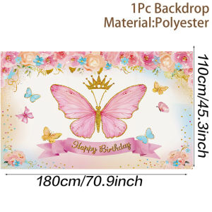 【Birthday Reusable Banner】180*110cm Bow Hawaiian，Butterfly balloon diverse birthday photo background party banner Birthday Decorations Backdrop Banner