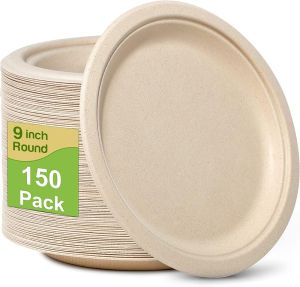 Paper Plates 9 inch 50 Pack Compartment Plates Heavy Duty Paper Plates with Dividers 100% Compostable Paper Plates 3 Compartment Plates for Everyday Divided Paper Plates
