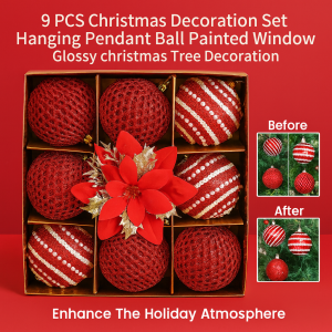 Set of 9 Festive Christmas Balls Colorful Painted Tree Decorations Glossy Christmas Ball Gorgeous and Exquisite哑光金亮面圣诞球套装