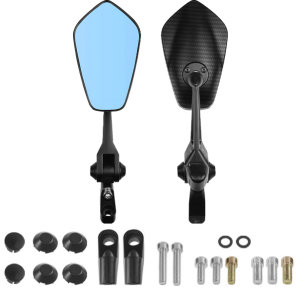 Motorcycle Side Mirror Full CNC Adjustable Blue Lens Universal