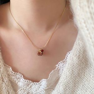 CLOTH Sweet Pomegranate Pendant Necklace Red Cute Fruit Earrings Trendy Minimalist Clavicle Choker Women