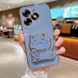CASE INFINIX HOT 40 / HOT 40 PRO SOFT CASE LUXURY PLATING LUCKY CAT STAND HOLDER PREMIUM