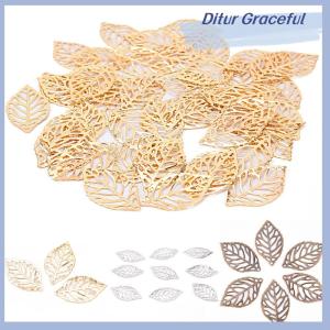 Ditur 50PCS Charm Filigree Hollow Leaves Pendant DIY Jewelry Making Leaves Metal Craft