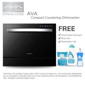 AVA COMPACT COUNTERTOP DISHWASHER w/UV-C Sterilization Automatic Dishwasher Machine Sterilizer Home w/ FREE Powder Detergent Rinse Aid & Dishwasher Salt (DSHMED-01)