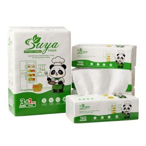 【3+1 FREE Packs】SUYA Tissue Kitchen Paper Towels 190 * 225mm 2 Ply Extra Thick Super Absorbent Dry Wet Use Tissue 640 Sheets 【4 Packs】