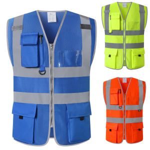 High Visibility Mesh Safety Vest Reflective Blue Work Vest Construction Work wear With Reflective Stripes for Men and Women Hi Vis Safety Jacket