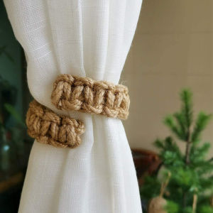 Ginca Vintage Hemp Rope Curtain Buckle Clip Tie Back Curtain Strap Hand Woven Twist Knotted Curtain Holder Tieback Home Decoration