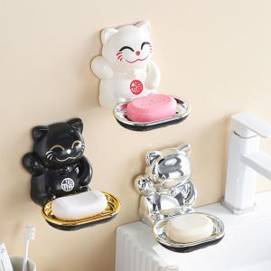 WENTIVV PP Cat-Shaped Soap Dish Wall-Hanging Durable Wall-Mounted Soap Dish Elegant Finish Space Saving Hanging Soap Holder Bathroom Organization