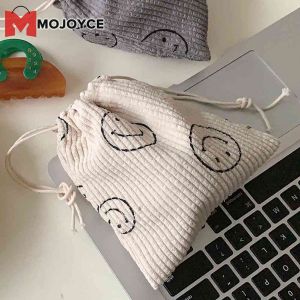 MOJOYCE Vải Nhung Kẻ Túi Trang Điểm In Họa Tiết Retro Túi Đựng Đồ Vệ Sinh Cá Nhân Đơn Giản Thanh Lịch Đa Chức Năng Mềm Mại Thường Ngày Xách Tay Cho Kỳ Nghỉ Cuối Tuần