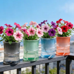 Transparent Double Layer Self Watering Planter Lazy Hydroponic Flower Pot Office Plastic Plant Container For Indoor Plants