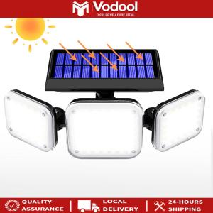 112 LED Super Bright Solar Wall Light IP65 Waterproof 3 Heads Flood Light 20W 6000-6500K for Yard Street Stadium House