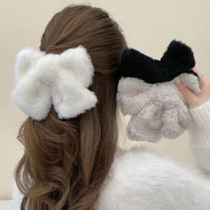 NINEONE 1PC Fashion Plush Big Bow Barrette Hairpin Back Head Hair Clip Korean Furry Headdress Top Clip Hair  Accessories For Women Girls