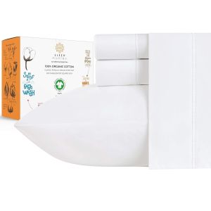 Bộ ga trải giường SLEEP MANTRA 100% ORGANIC COTTON hữu cơ chất vải percale mềm mại mát mẻ thoáng khí của Mỹ