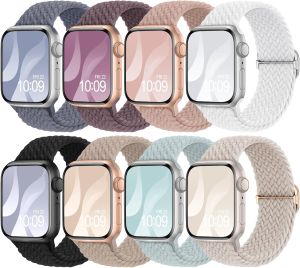 8 Pack Braided Stretchy Solo Loop Compatible with Watch Bands for Women 40mm 38mm 41mm 44mm 46mm 45mm 42mm 49mm Men Adjustable Sport Elastic Strap for iWatch Series 11 10 9 8 7 6 5 4 3 SE Ultra
