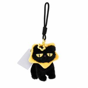 DOWNA với Bell Móc khóa hình mèo mắt to Móc khóa trang trí túi Sáng tạo Thú nhồi bông mèo đen Dễ thương Phim hoạt hình Móc khóa hình mèo đen. dành cho phụ nữ