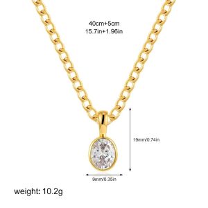 OWNNEW Nhiều màu sắc Dây chuyền zircon Thép không gỉ Hình bầu dục Dây chuyền pha lê hình oval Cao cấp Kiểu Dây Xích Cuba Trang sức bằng thép không gỉ Dành cho phụ nữ