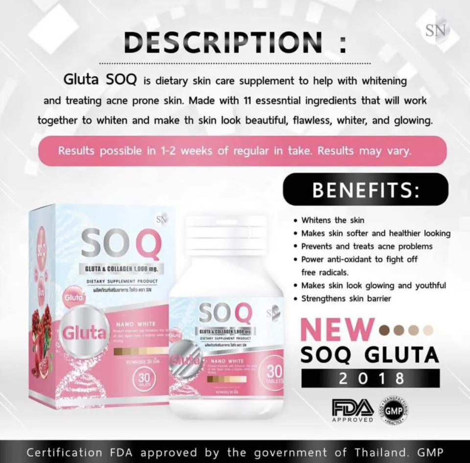 SOQ GLUTA & COLLAGEN 1,000 milligrams (food supplement, SOQ brand SN)