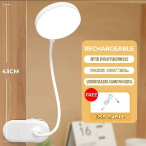 LED Touch 3 Modes Clip Table Lamp with Mobile Phone Stand USB Rechargeable Dimingable Bedroom Mini Study Desk Lamp 阅读灯