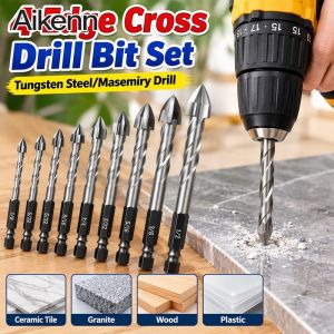 7Pcs 4 Edge Cross Drill Bit Set Tungsten Steel Carbide Point Wear Resistant Fit Hand Electric Drill Ceramic Granite Tile Wood Plastic