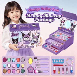 Kuromi Girls Makeup Box for Kids Real Washable Cosmetic Pretend Play Toy Gift 3 floors With Mirror