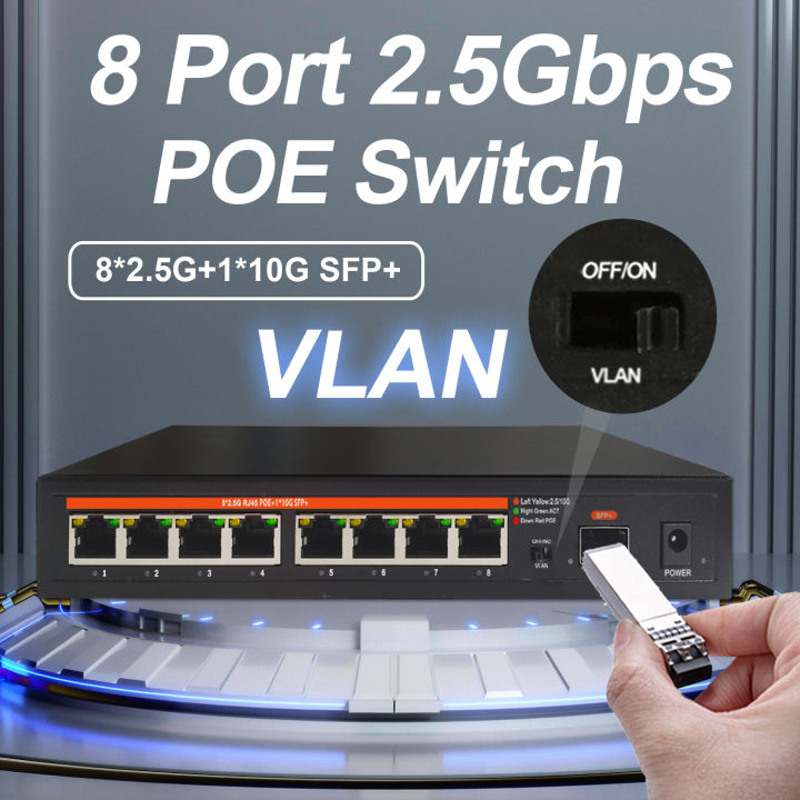 Socket 8 Port 2.5G 8 Ports POE Ethernet Network Switch Unmanaged 120W VLAN 8*2.5G+1 ...