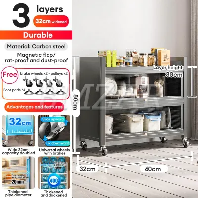 BMZAR Kitchen Racks Organizer Kitchen Storage Cabinet Carbon Steel Multi-function Rack Heavy Duty Dustproof Cabinets