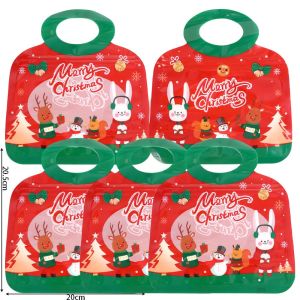5Pcs/Set Christmas Tote Bag Self-Sealing Bag Plastic Portable Bag DIY Kid Toy Xmas Holiday Party Candy Snack Sugar Gift Storage Pouch