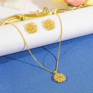 SEQUITO Gorgeous Female Gold Color Jewelry Set Snowflake Shape Pendant Necklace Stud Earrings Friends Holiday Gift SJ417