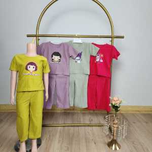 Gamis anak Motip Labubu Umur 2-9 tahun Bahan Kombinasi Crinkle dam Knit