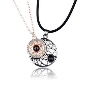 🎀Lacina🎀1 Pair Fashionable Couples Sun And Moon Combined Constellation Simple Pendant Necklace