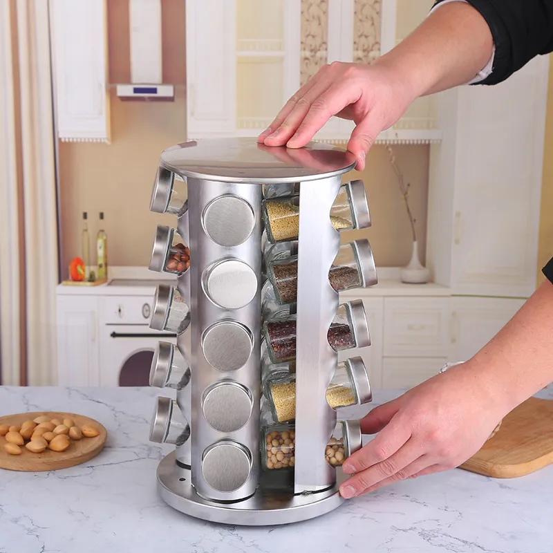 360 Rotating Spice Rack 12-20Jars Kitchen Racks Storage Countertop