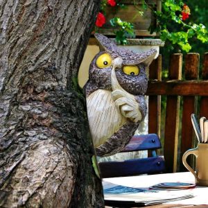 STVML Resin Owl Tree Hanging Personified Simulated Tree Decorations Pendant Micro Landscape Waterproof Animal Ornaments Statue Outdoor